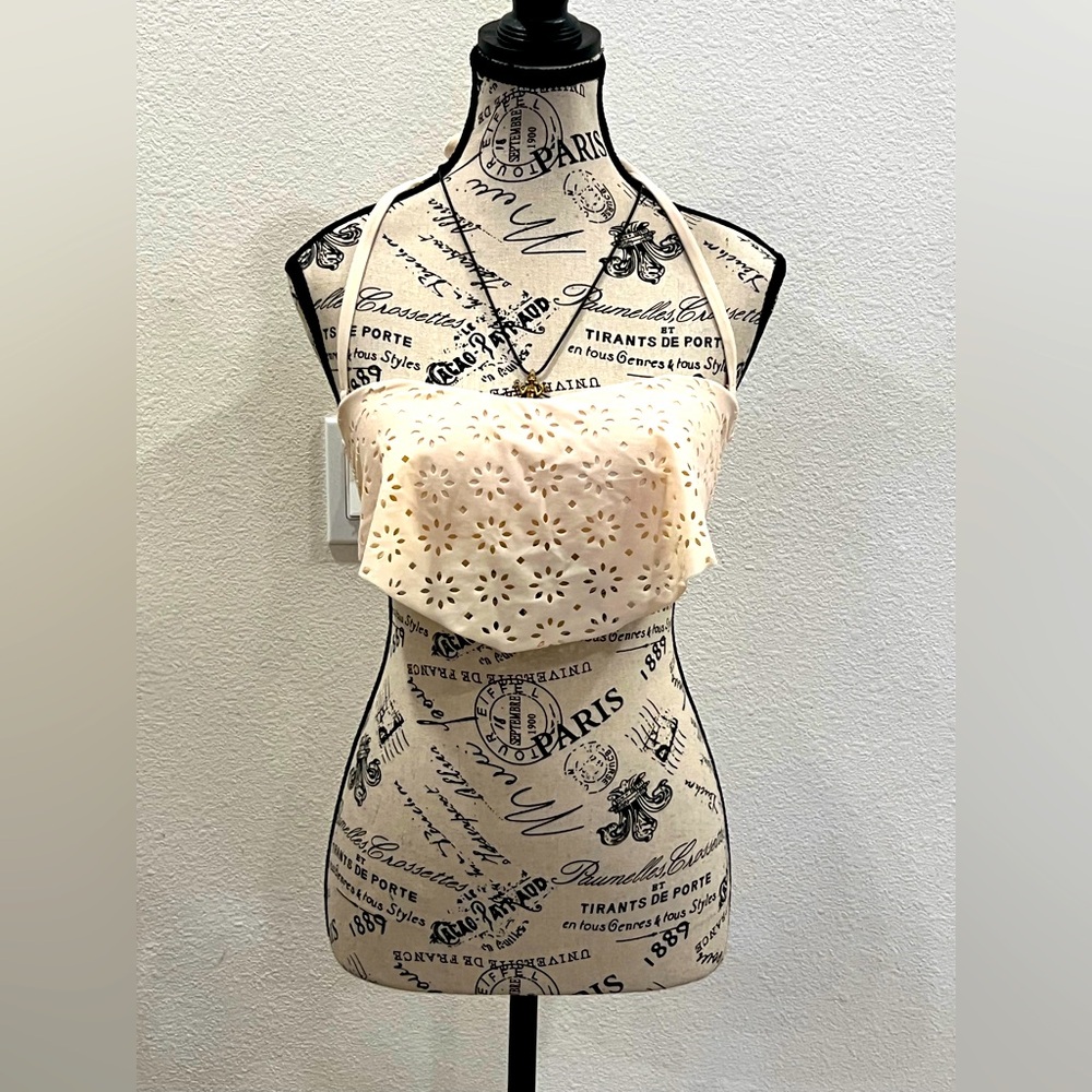 Cream Eyelet Halter swimsuit
